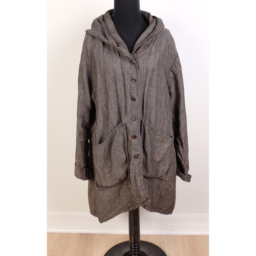 Krista Larson Hooded Button-Front Women's Coat in Charcoal Gray